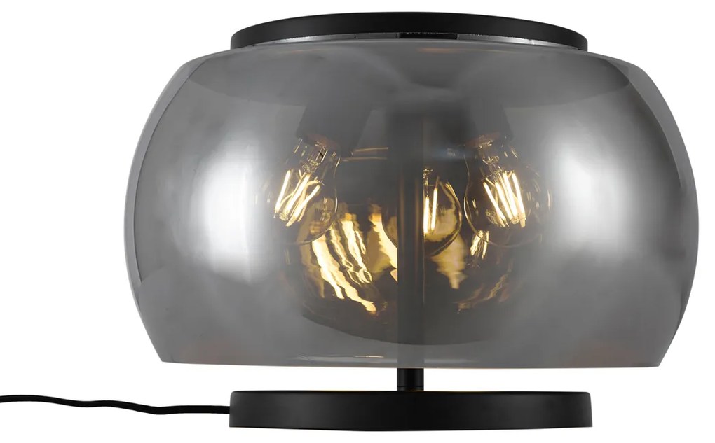 Дизайнерска настолна лампа черна с димно стъкло 3 светлини - Bino