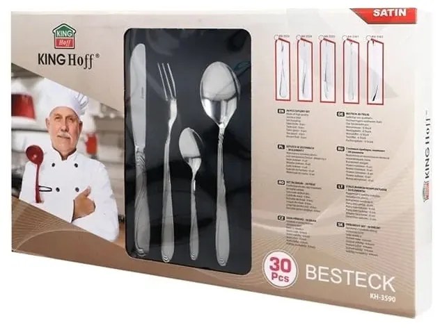 Комплект 30 бр прибори за хранене Kinghoff KH 1454, За 6 човека, Неръждаема стомана, Сребрист