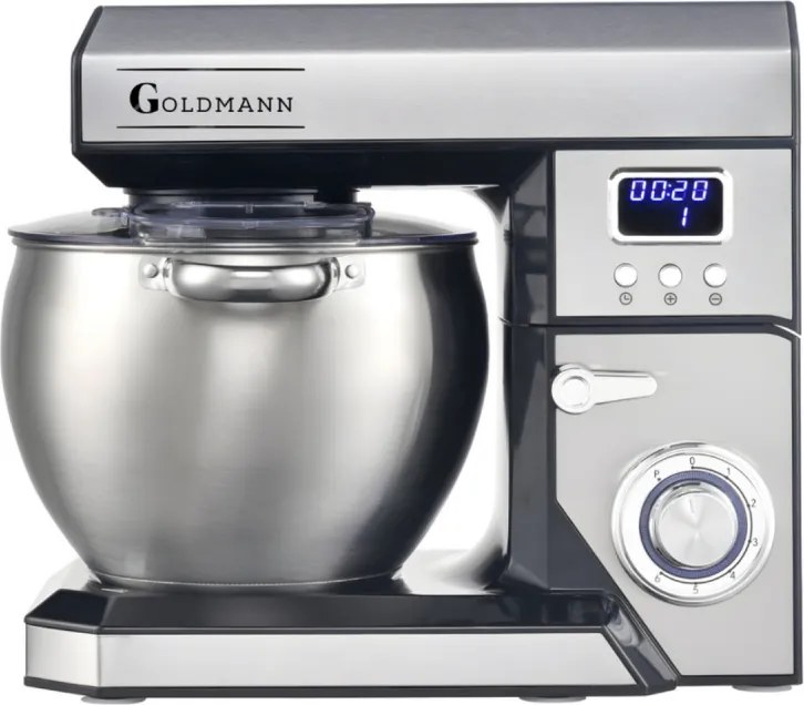 Планетарен миксер Goldmann GM-1115BD, 2200W, 8.5 л, 6 скорости + импулси, Таймер, Иноксова купа, LED, Инокс