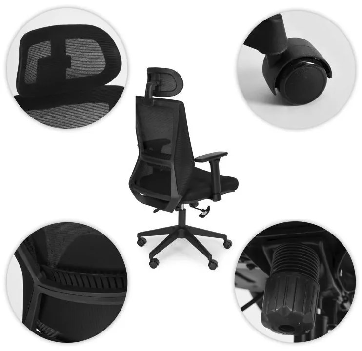 Ергономичен офис стол с дишаща облегалка и подглавник