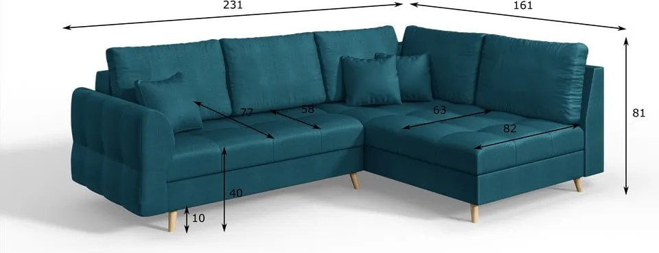 Тюркоазен ъглов диван (десен ъгъл) Ariella - Ropez