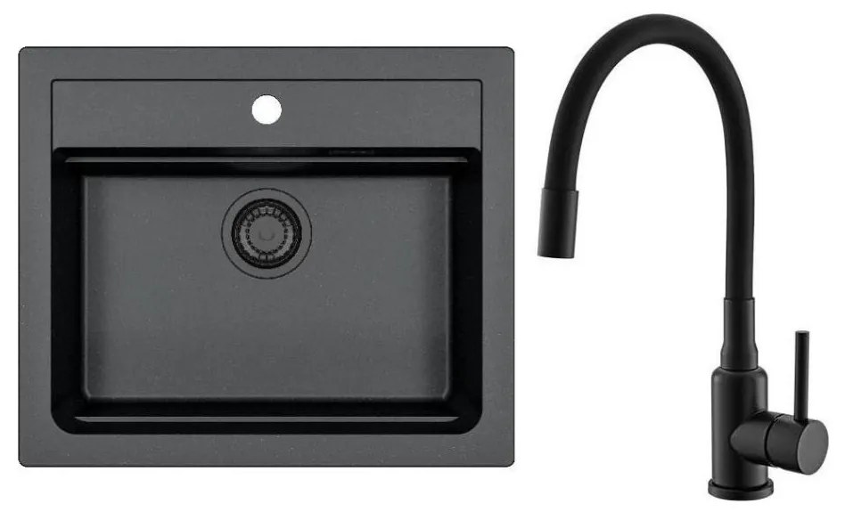 ALVEUS SETA23228 - Кухненска мивка ATROX + смесител за мивка MINTAS, 34 cm, гранит/черен