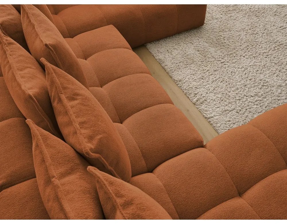 Теракотен шенилов сгъваем/с място за съхранение ъглов диван (десен ъгъл/U форма) Everest – Bobochic Paris