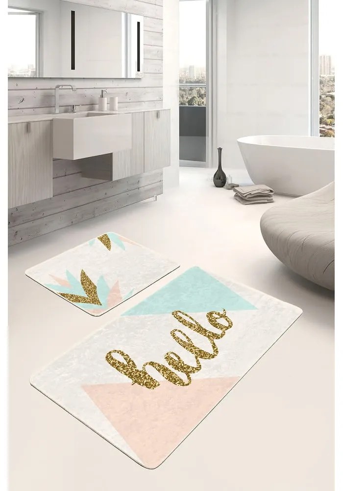 Кремави златни кадифени постелки за баня в комплект от 2 бр. 60x100 cm Hello – Mila Home