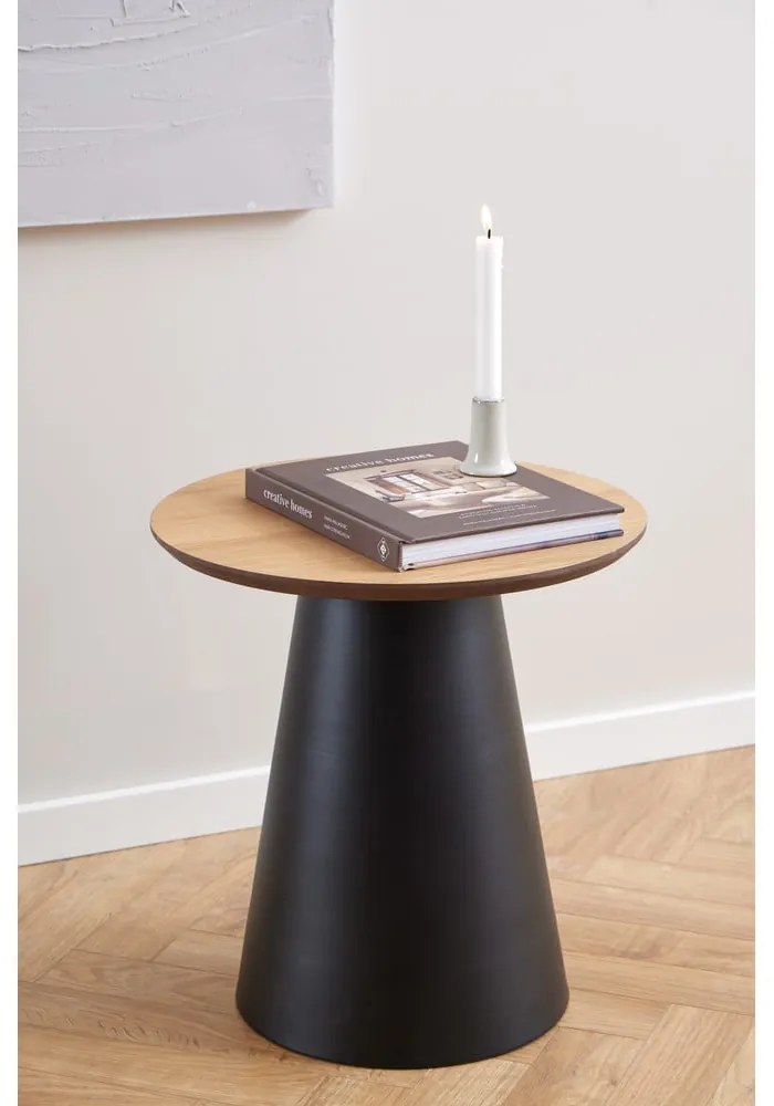 Кръгла масичка за кафе в черен и естествен цвят с дъбов плот ø 45 cm Soli - Actona