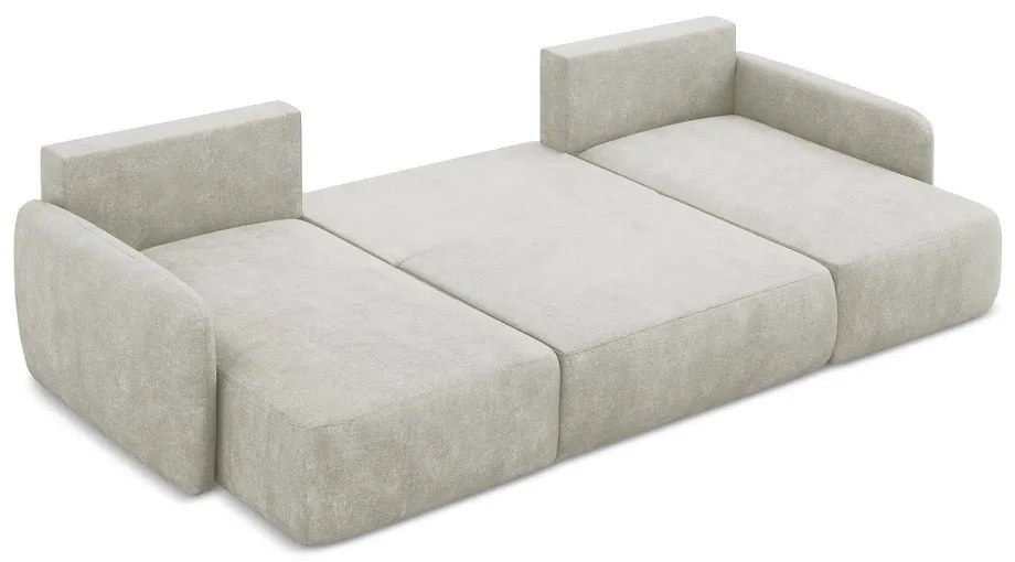 Кремав шенилов разтегателен ъглов диван с място за съхранение (U форма) Lilo – Makamii