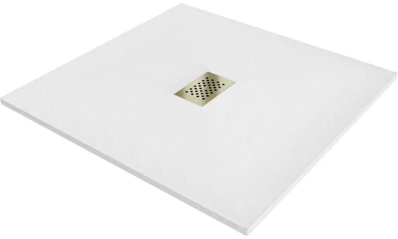 Mexen Hugo квадратен душ 100 x 100 см, бял, златна покривка - 42101010-G