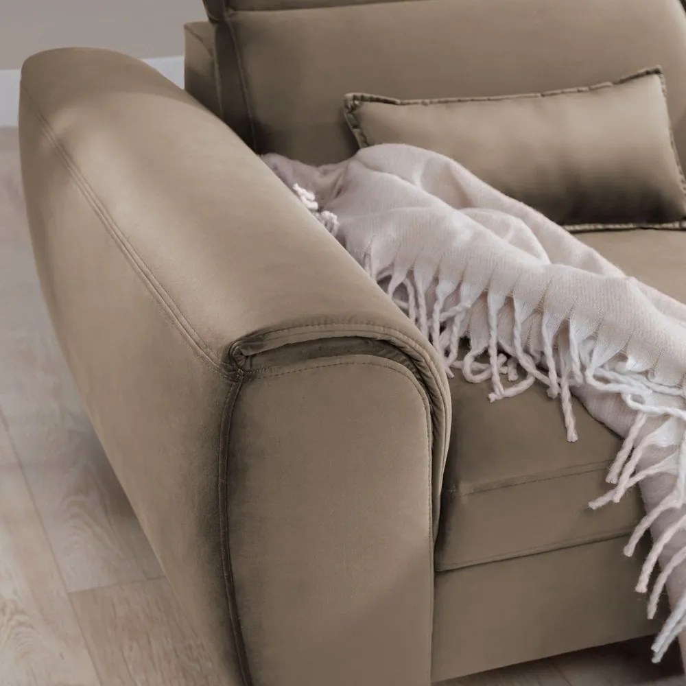 Светлокафяв кадифен разтегателен ъглов диван с място за съхранение (десен ъгъл) Foble – ELTAP