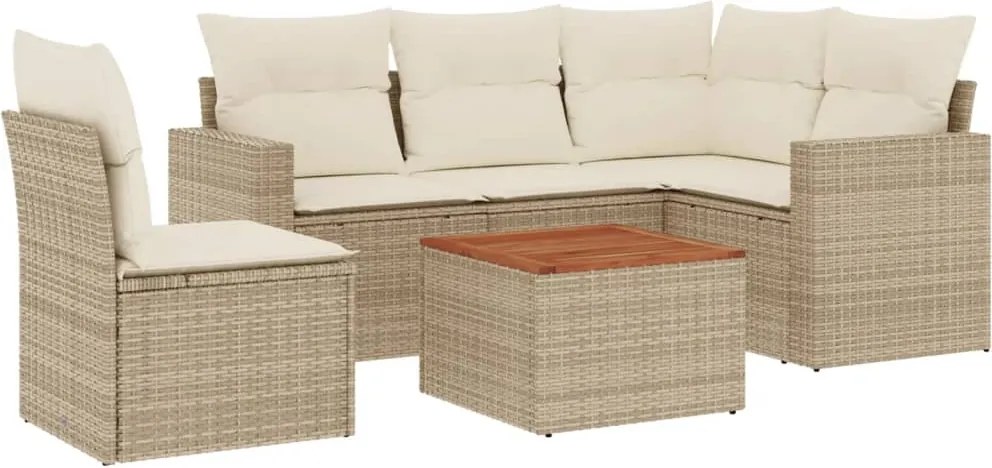 3224126 vidaXL Градински диван с възглавници, 6 части, бежов полиратан