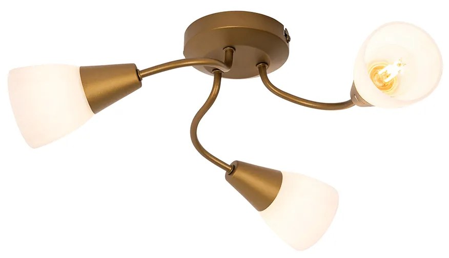 Класически таванен прожектор златен с матирано стъкло кръгъл 3-светлина - Madi