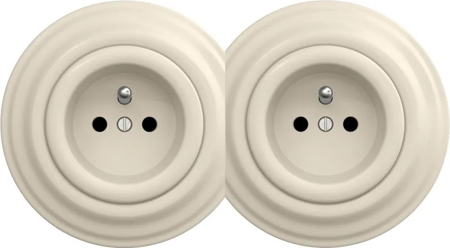 Kliklap - Двойна ретро розетка за дома с рамка, 230 V, бежова