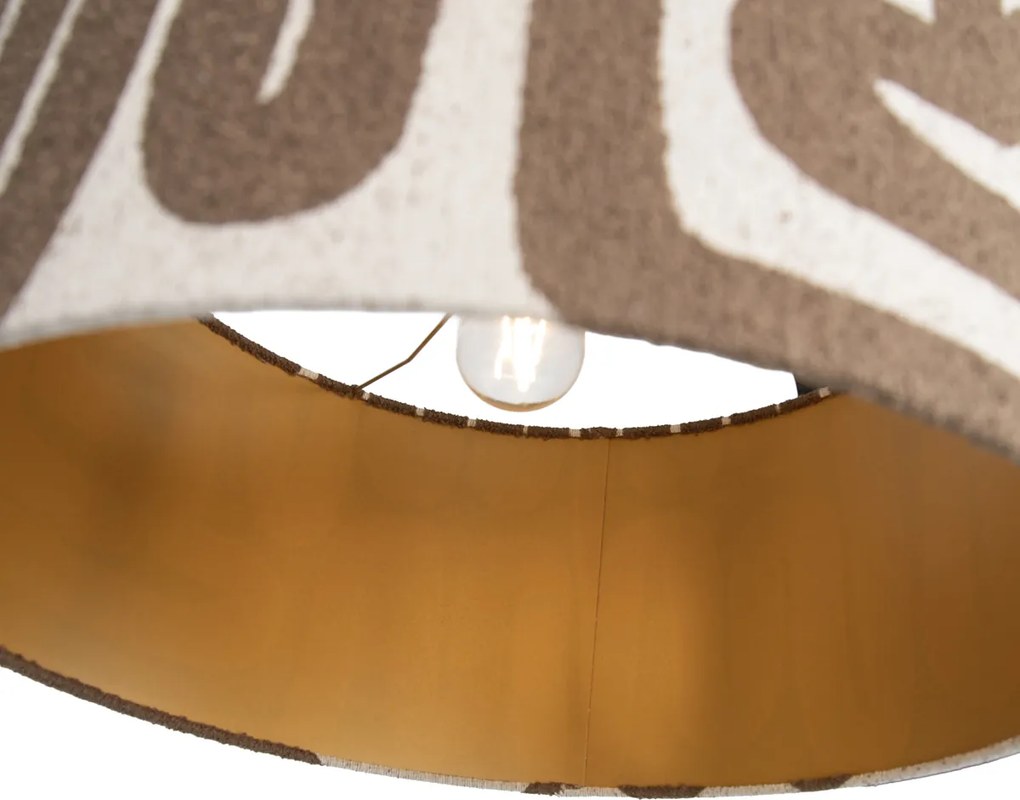 Регулируема черна подова лампа с кафяв и бежов раиран абажур 50 см - Editor