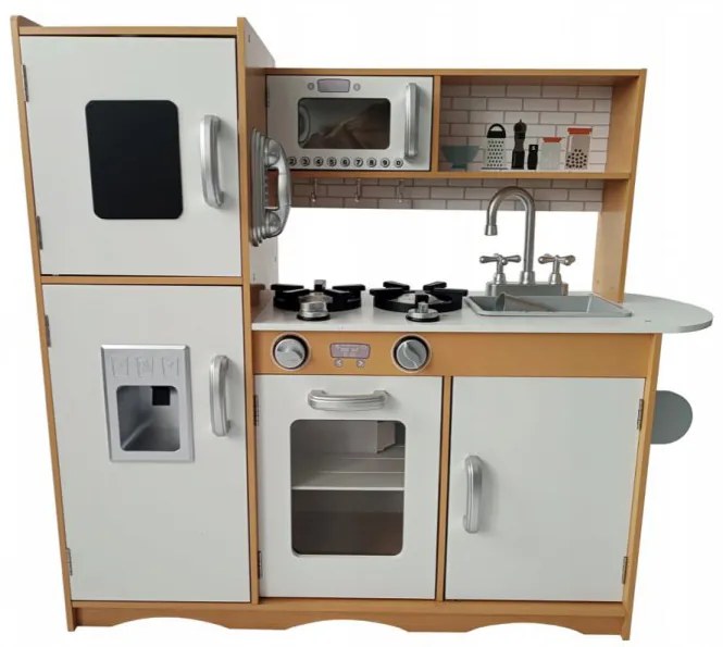 Детска дървена кухня с аксесоари и LED осветление