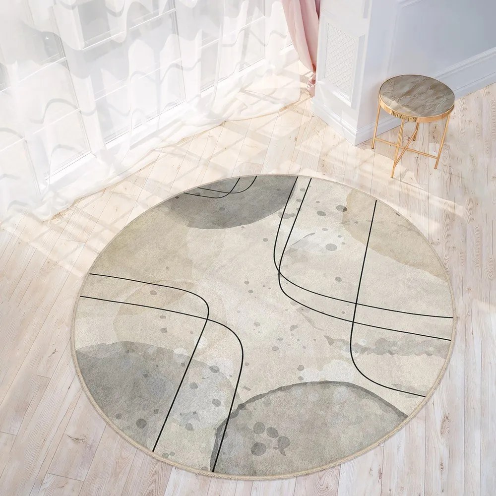 Бежов кръгъл килим подходящ за пране ø 120 cm Simple Lines – Mila Home