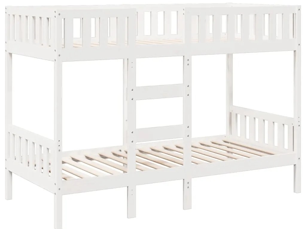 3308608 vidaXL Двуетажно легло, бяло, 75x190 см, борово дърво масив
