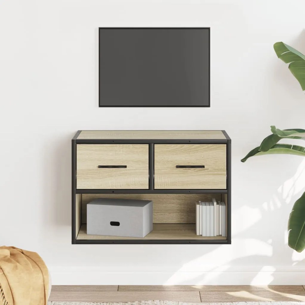 848910 vidaXL ТB шкаф, сонома дъб, 60x31x39,5 см, инженерно дърво и метал