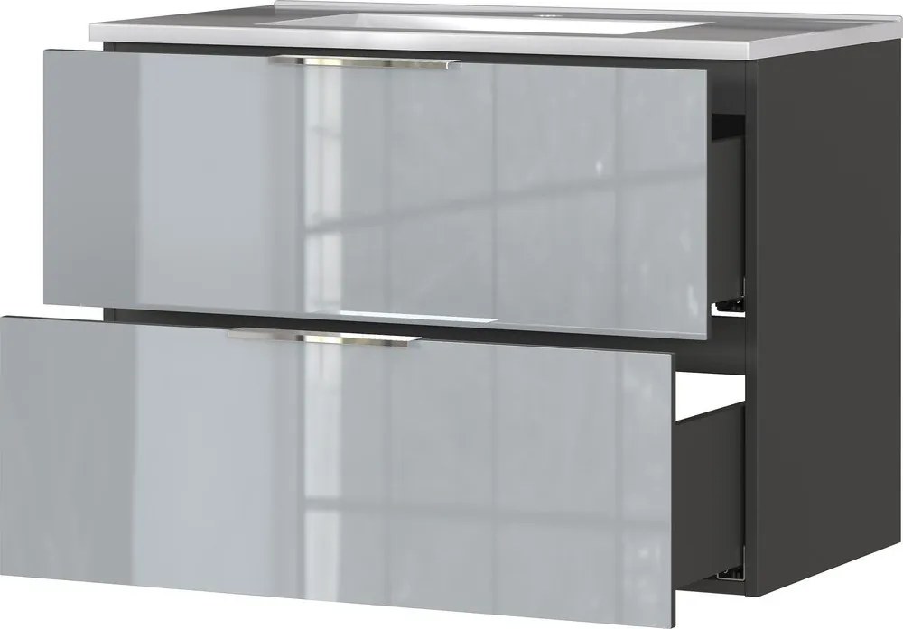 Сив гланцов стенен шкаф с мивка 81x61 cm Vasio – Germania