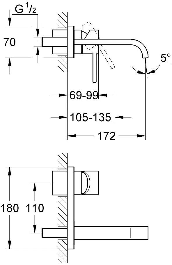 Тоалетна стенен кран Grohe Allure-Length 17 cm.