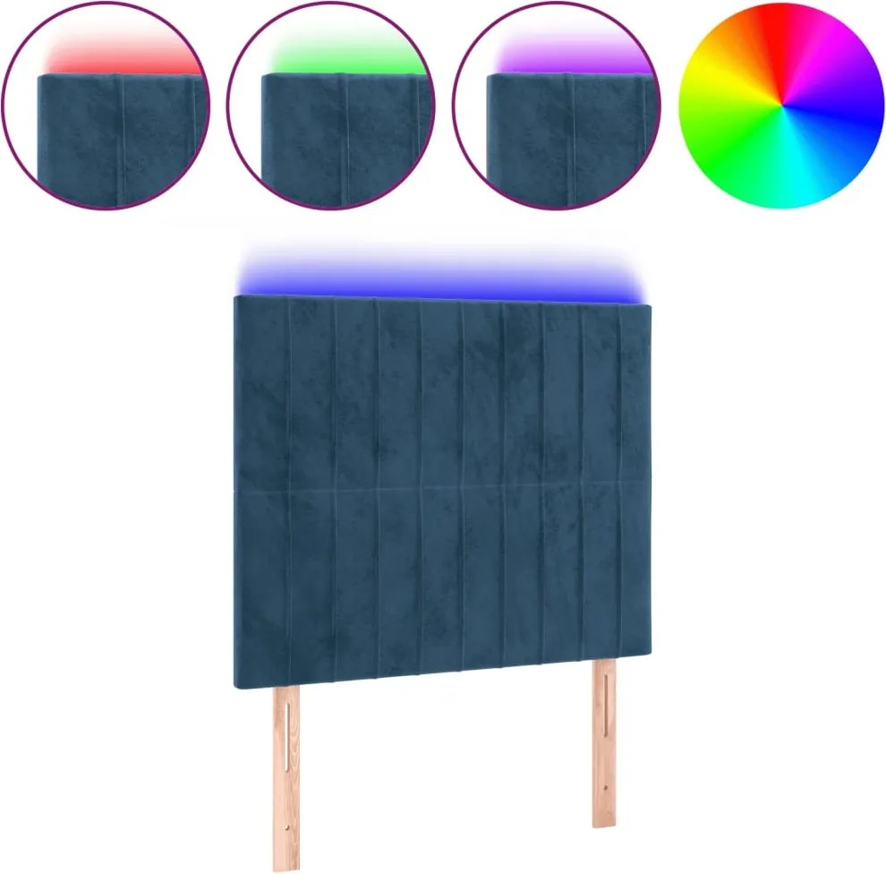 3122708 vidaXL LED горна табла за легло, тъмносиня,100x5x118/128 см, кадифе