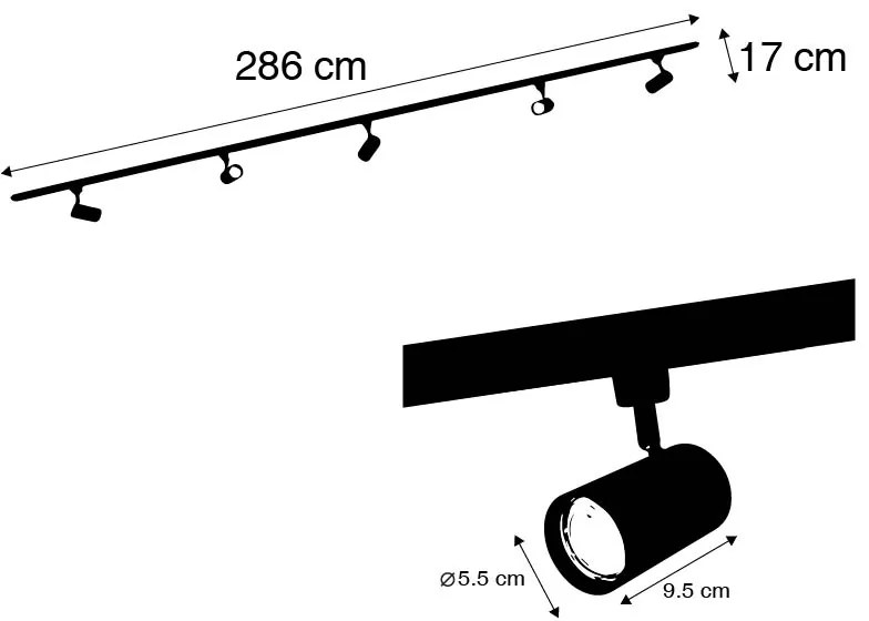 Модерна релсова система за осветление с 5 прожектора цвят оръжейно сиво 1-фазов - Iconic Jeana