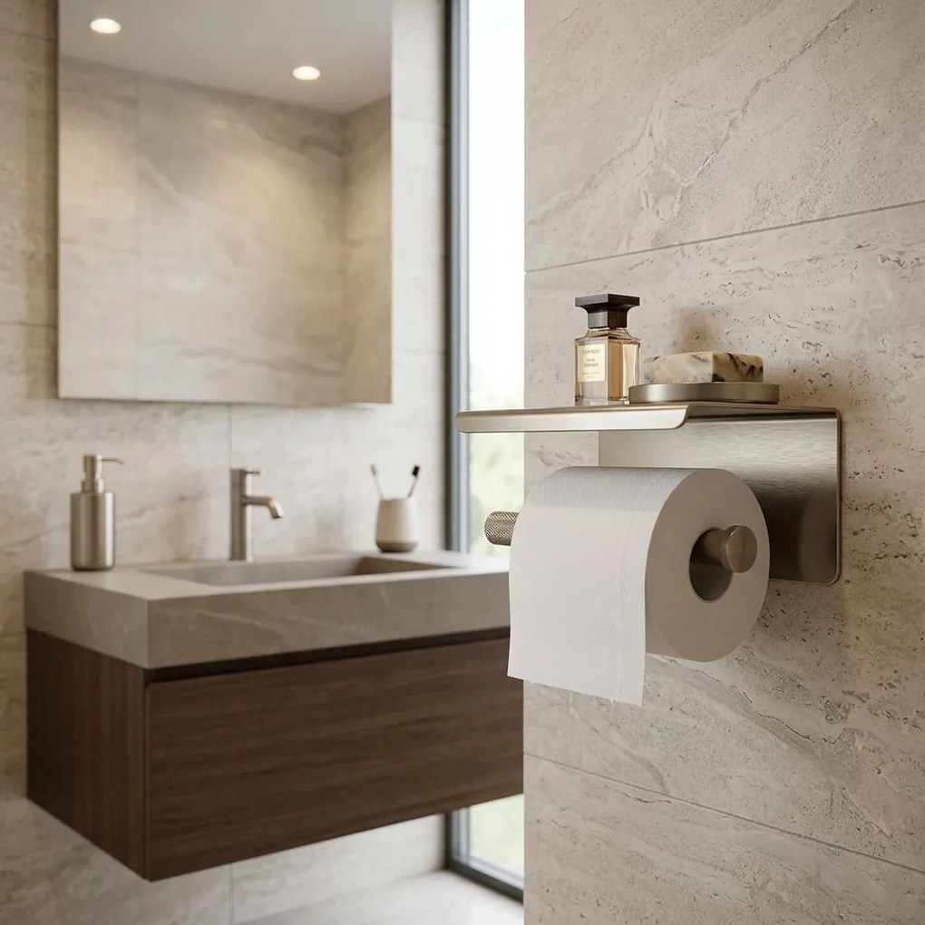 Държач за тоалетна хартия с етажерка 6613 Modern Nickel Brush