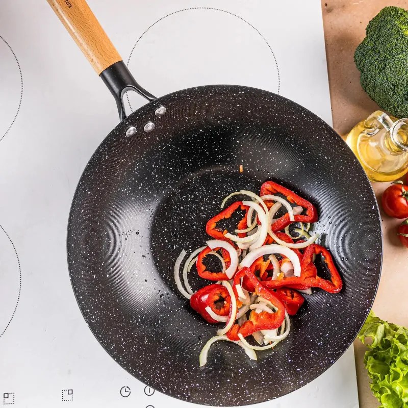 Уок тиган Kinghoff KH 1983, 30 см, Мраморно покритие, Индукция, Черен