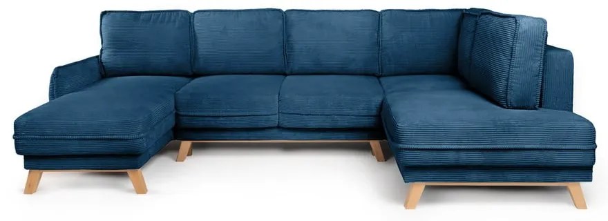 Син сгъваем ъглов диван от рипсено кадифе (десен ъгъл/"U" форма) Tori – Bonami Selection