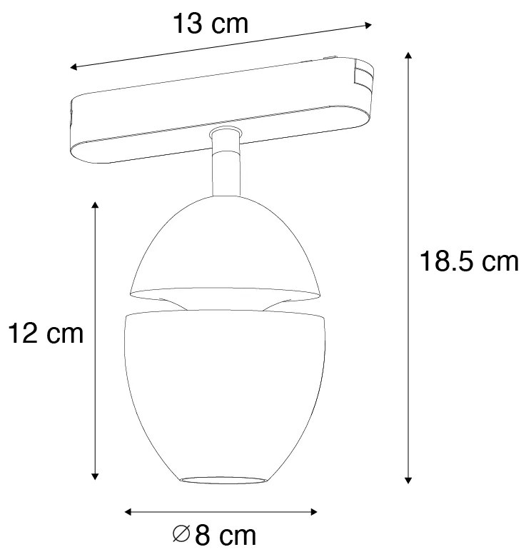 Модерен черен прожектор за 1-фазова релсова система с LED - Magnetic Eggy