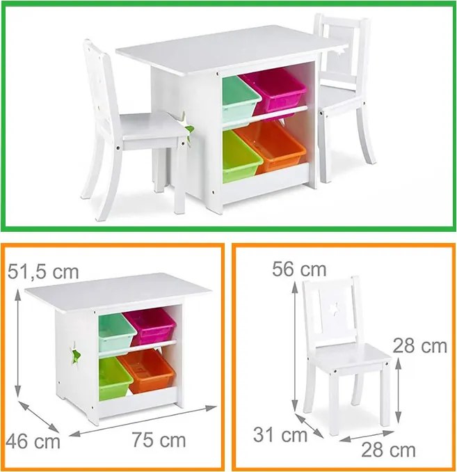 Детски комплект маса и столове в бяло