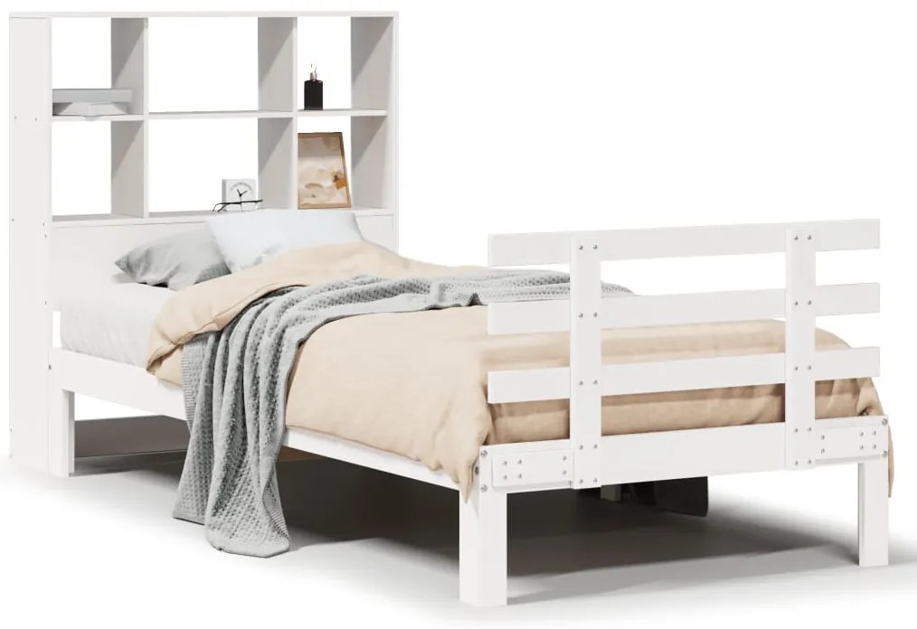 3322752 vidaXL Легло с етажерка за книги, без матрак, 90x200 см, бор масив