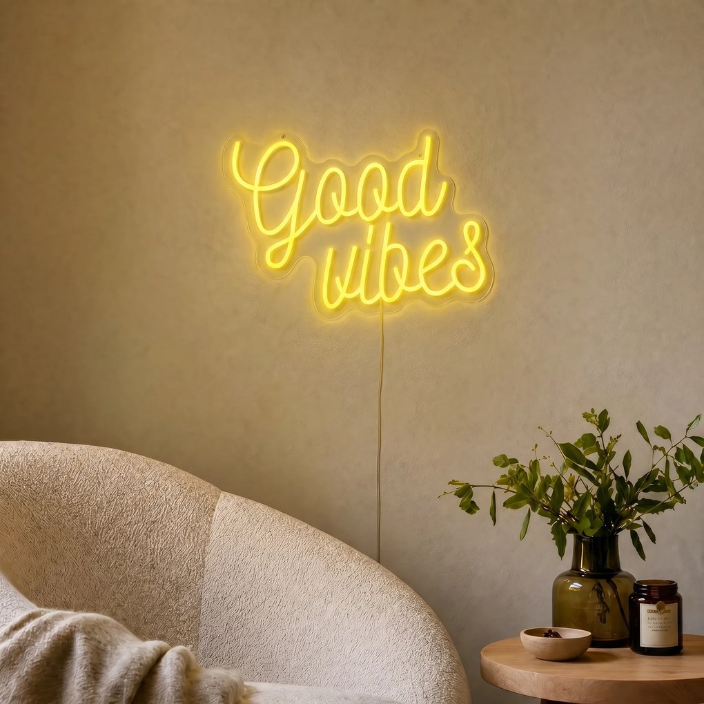 Жълта неонова стенна лампа Вкл. LED - Good Vibes