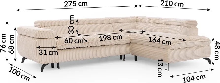 Бежов ъглов диван от рипсено кадифе (десен ъгъл L форма) Marbeya – Ropez