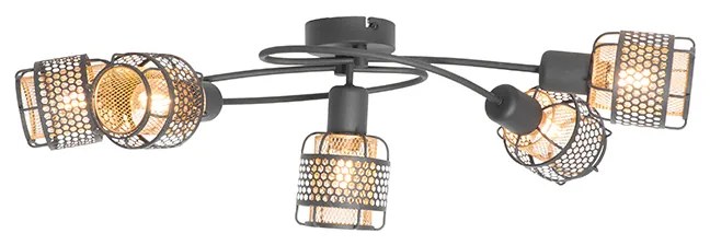 Дизайнерски таванна лампа черна със злато 5-светлина - Noud