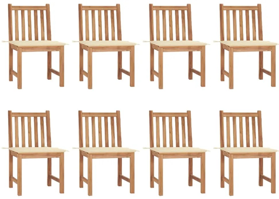 3073144 vidaXL Градински столове 8 бр с възглавници тиково дърво масив