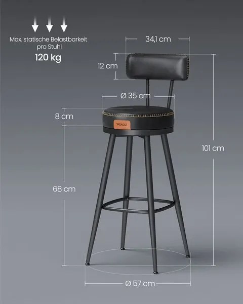 Комплект от 2 бар стола VASAGLE EKHO 101см. - 3 цвята