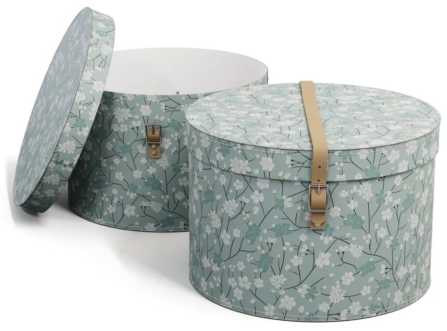 Светлозелени картонени кутии за съхранение в комплект 2 бр. с капаци ø 37,5x25,5 cm Rut Paper Laminate – Bigso