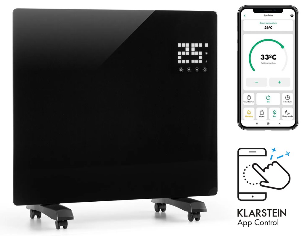 Klarstein Bornholm Single Smart, конвекционен нагревател, 1000 W, регулиране с приложение, черен