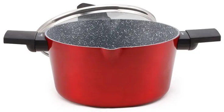 Тенджера Luigi Ferrero Rossy FR-2814, 28x13.5 см, 6.7 л, Незалепващо покритие, Индукция, Стъклен капак с отвор за пара, Червен