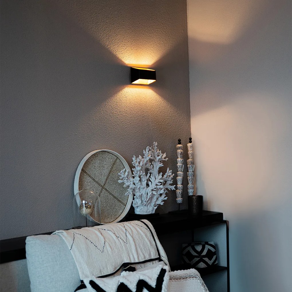 Модерен стенен аплик черен със златен интериор правоъгълен - Alone