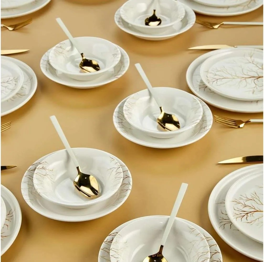 Комплект за хранене, 24 части, бял/оранжев, керамика