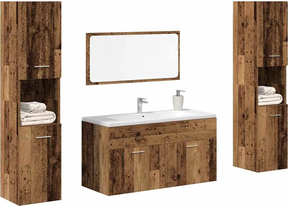3328595 vidaXL Комплект мебели за баня от 4 части старо дърво инженерно дърво