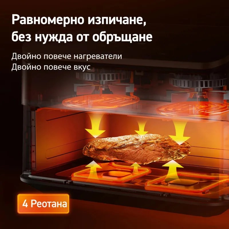 Двоен фритюрник с горещ въздух Cosori Dual Blaze TwinFry CAF-TF101S, 10 л, 6 програми, 35-240 C, Таймер, ThermoIQ, Синхронизирано готвене и приключване, Черен