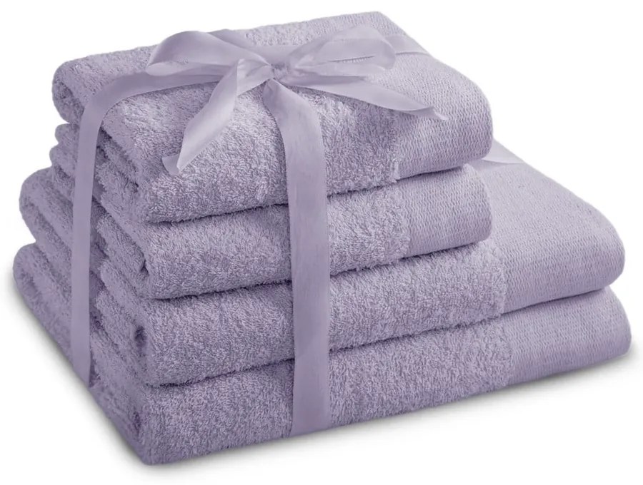 Памучни хавлии и кърпи за баня в комплект от 4 бр. от тери в цвят лавандула Amari – Restilo