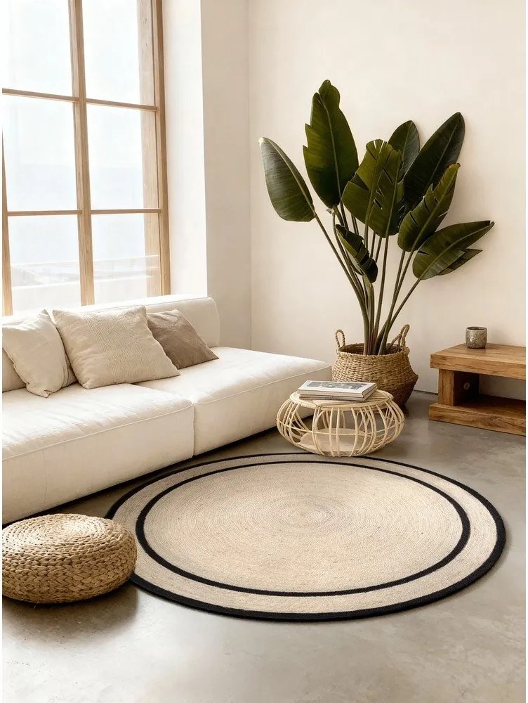 Двустранен/ръчно изработен ютен кръгъл килим в светло естествен цвят ø 150 cm Lina – Hanse Home