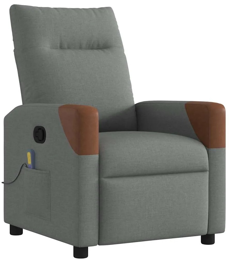 4104818 vidaXL Масажен фотьойл с регулируема облегалка, тъмносив, плат