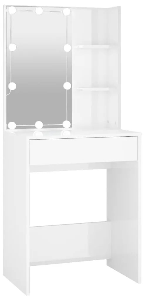 808834 vidaXL Тоалетка с LED, бял гланц, 60x40x140 см