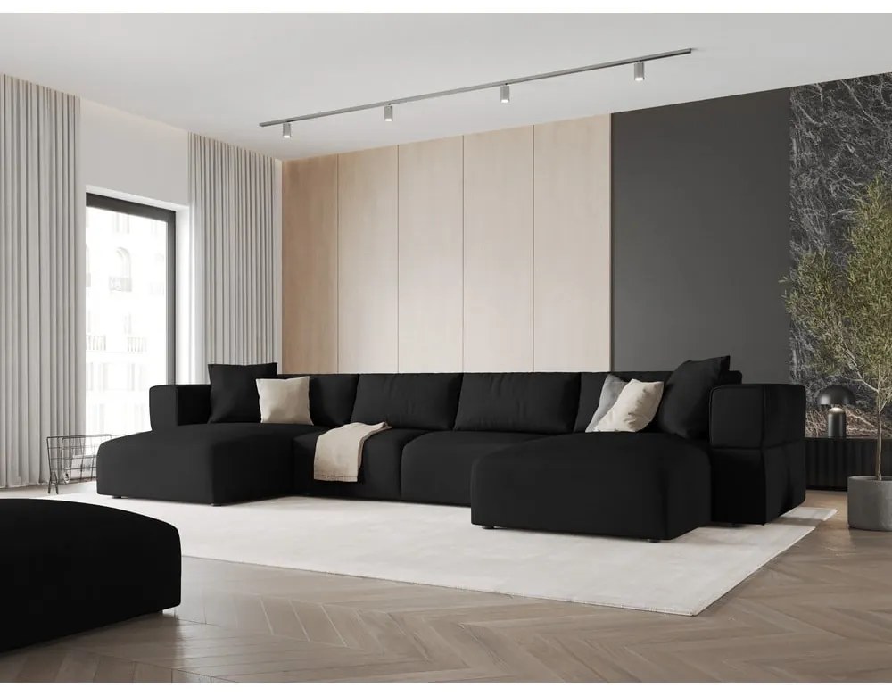 Черен ъглов U-образен диван Esther – Milo Casa