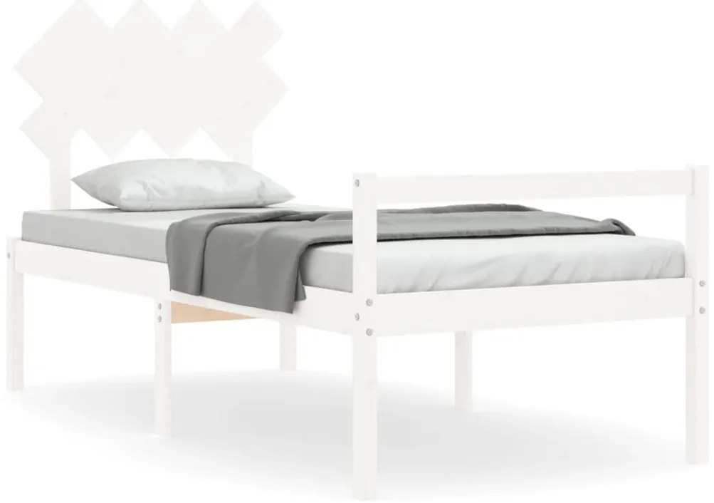 3195532 vidaXL Легло за възрастни с табла, бяло, 90x200 см, масивно дърво