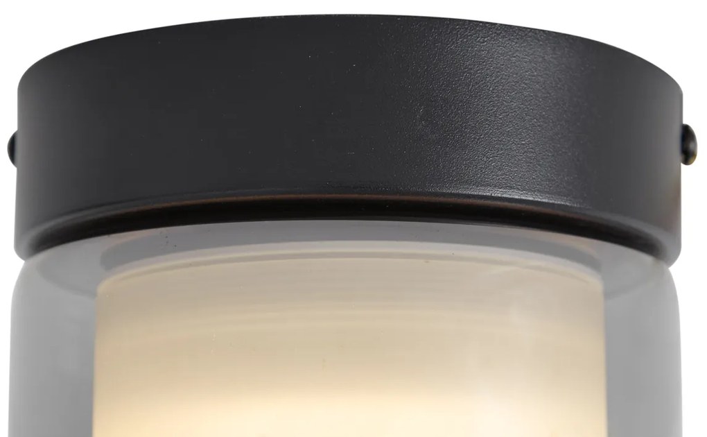 Модерна таванна лампа черна с димно стъкло - Puck