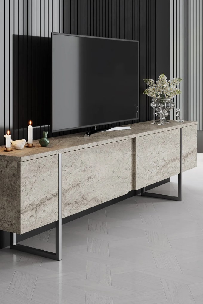 ТВ шкаф Luxe, цвят Травертин Сребърен